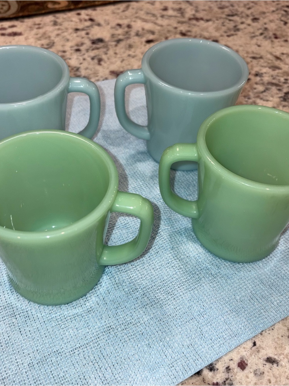 Vintage Fire King Oven Ware Cups -Jadeite Green And Blue Set Of 4cups